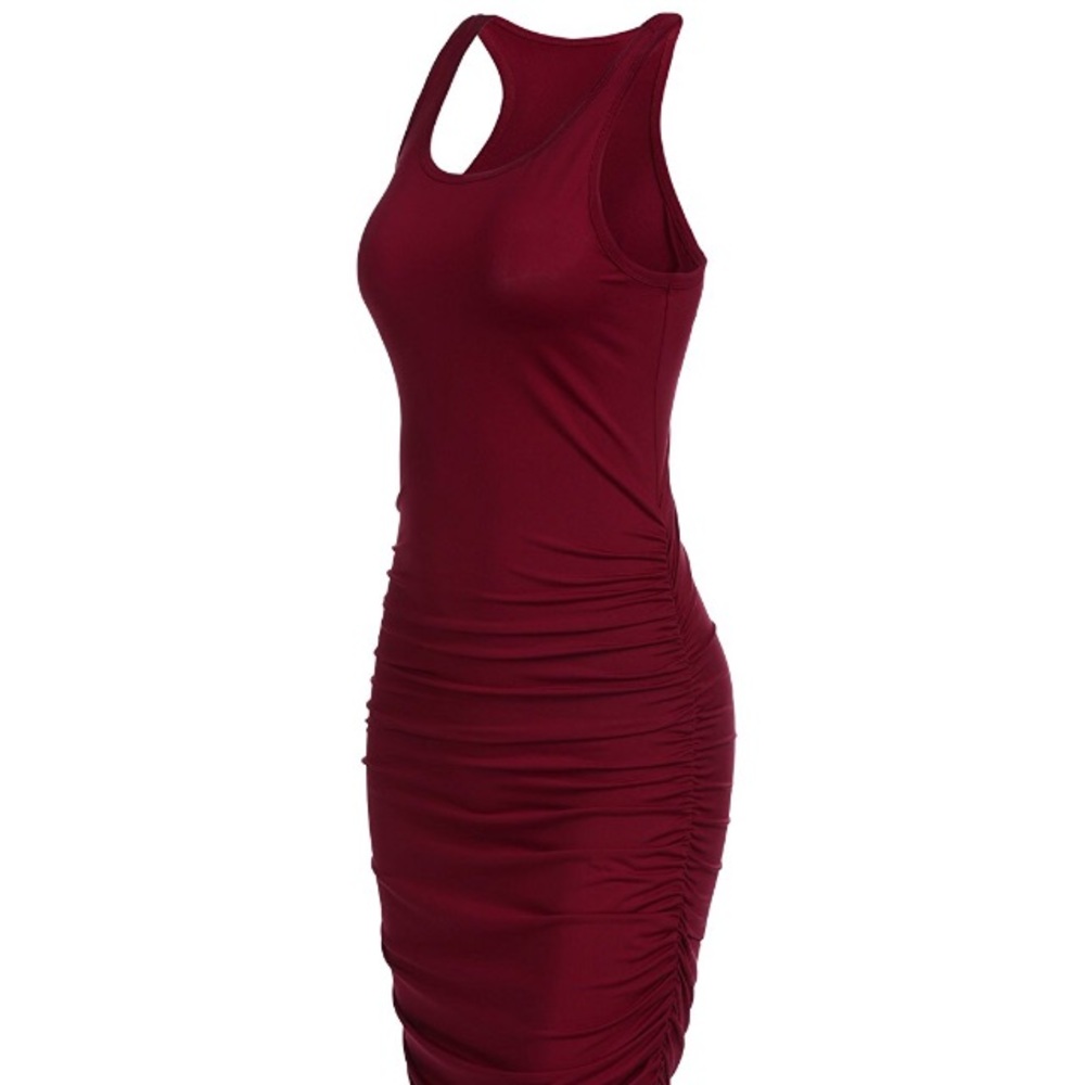 Racer Back Ruched Bodycon Midi Tank Dress